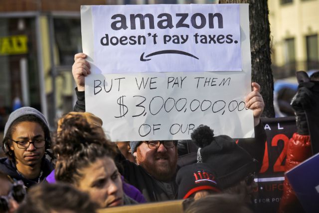 A protest against Amazon in Long Island City earlier this month
